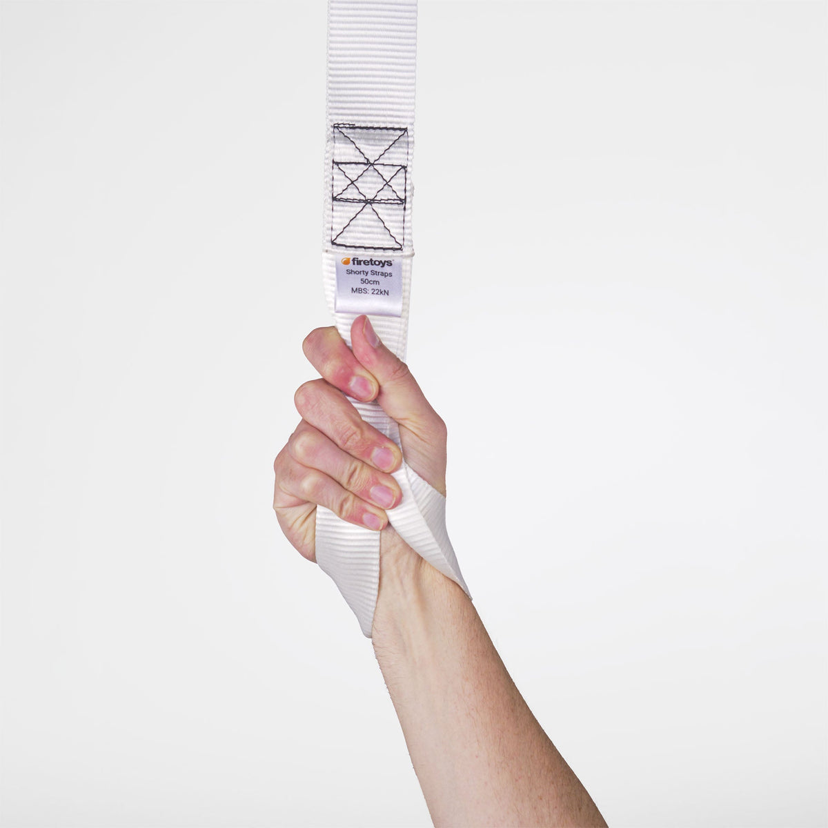 hand gripping a white shorty strap