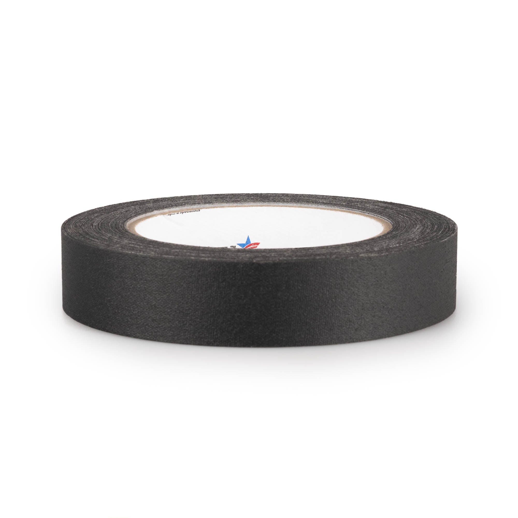 25m roll of pro gaff fabric adhesive tape in black laying in a white background