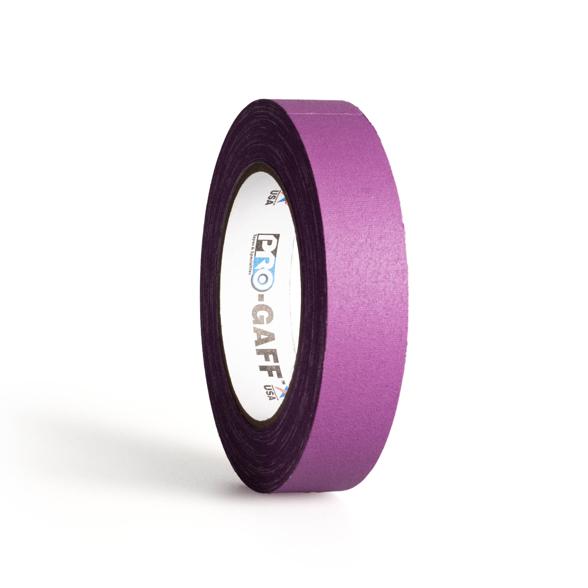 25m roll of pro gaff fabric adhesive tape in purple standing up