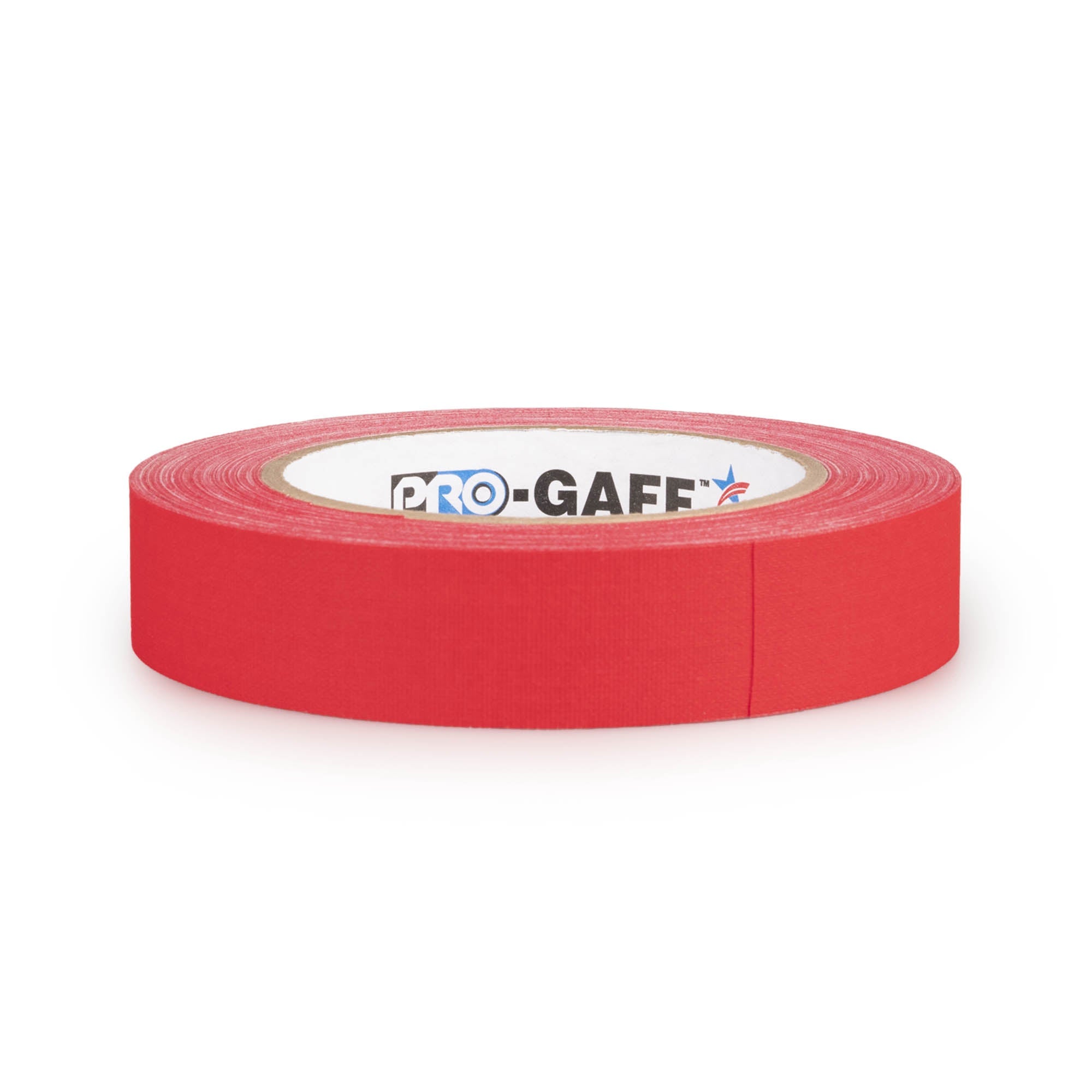 25m roll of pro gaff fabric adhesive tape in red laying in a white background