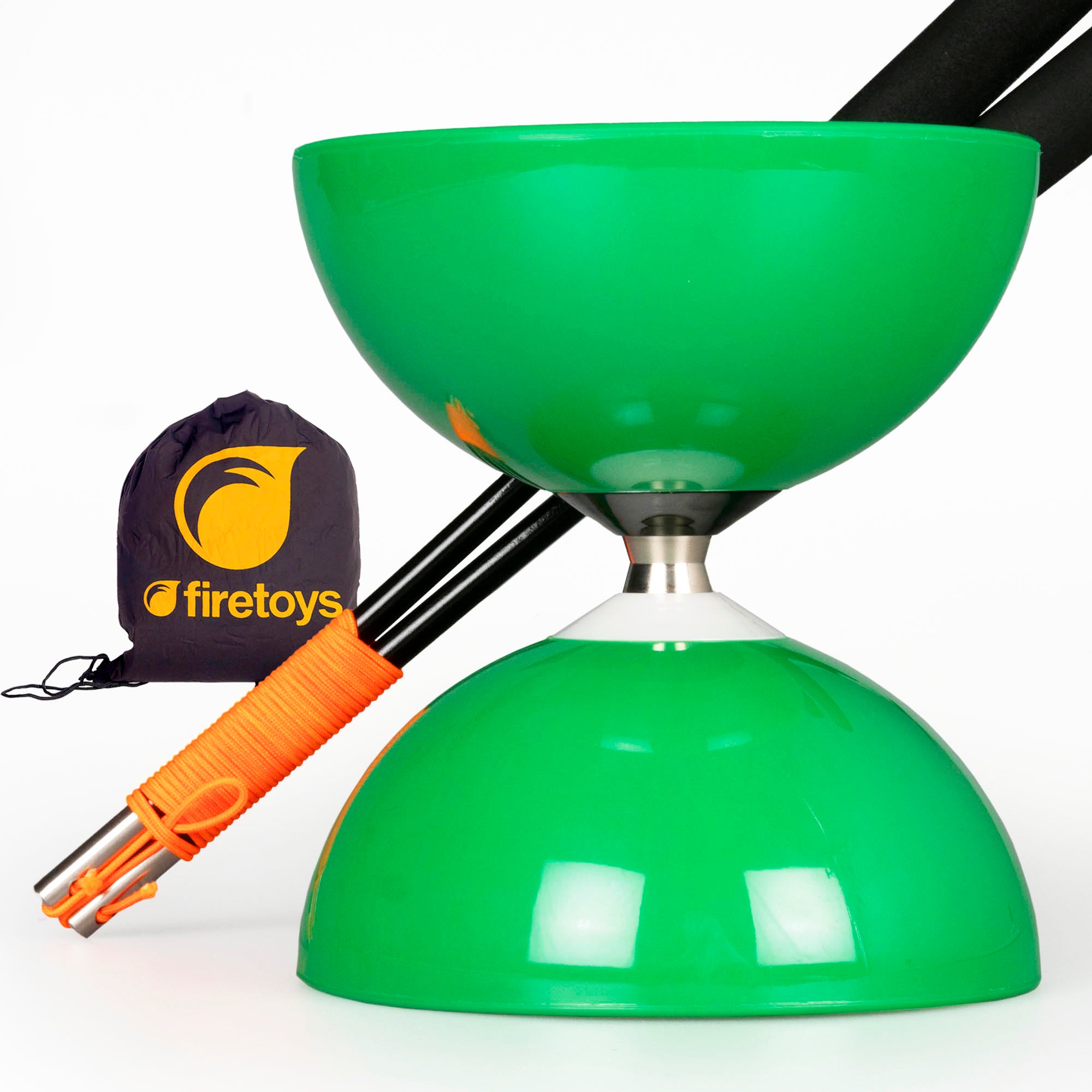Green diabolo with handsticks and bag