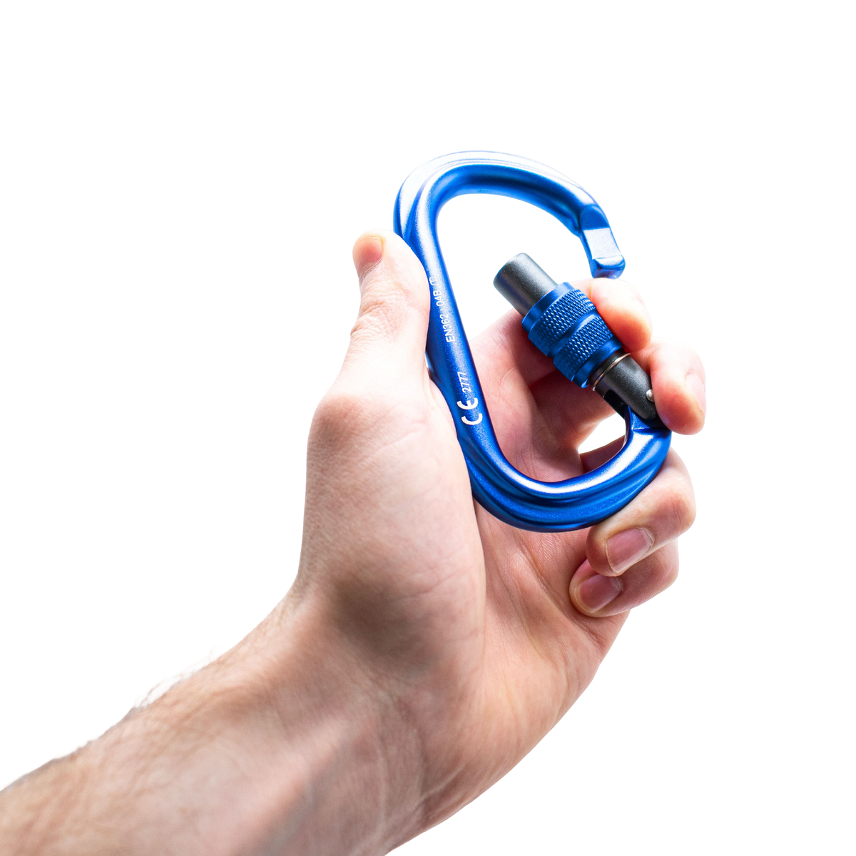 Prodigy SG-2 Screw gate carabiner - blue in hand