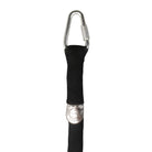 Black Leo cotton covered rope close up of carabiner end